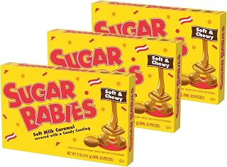 Sugar Baby Theater Box 5oz (Pack of 3) | Soft & Chewy Milk Caramel Coated Candies | Great for Birthday, Halloween, Christmas Holiday Gift