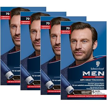 Men Perfect Anti-Grey Tint Gel 70 Dark Brown 4 x 80 ml Hair Colour for Men Hides Grey Hair Anti-Grey Tint for a Natural Looking Result