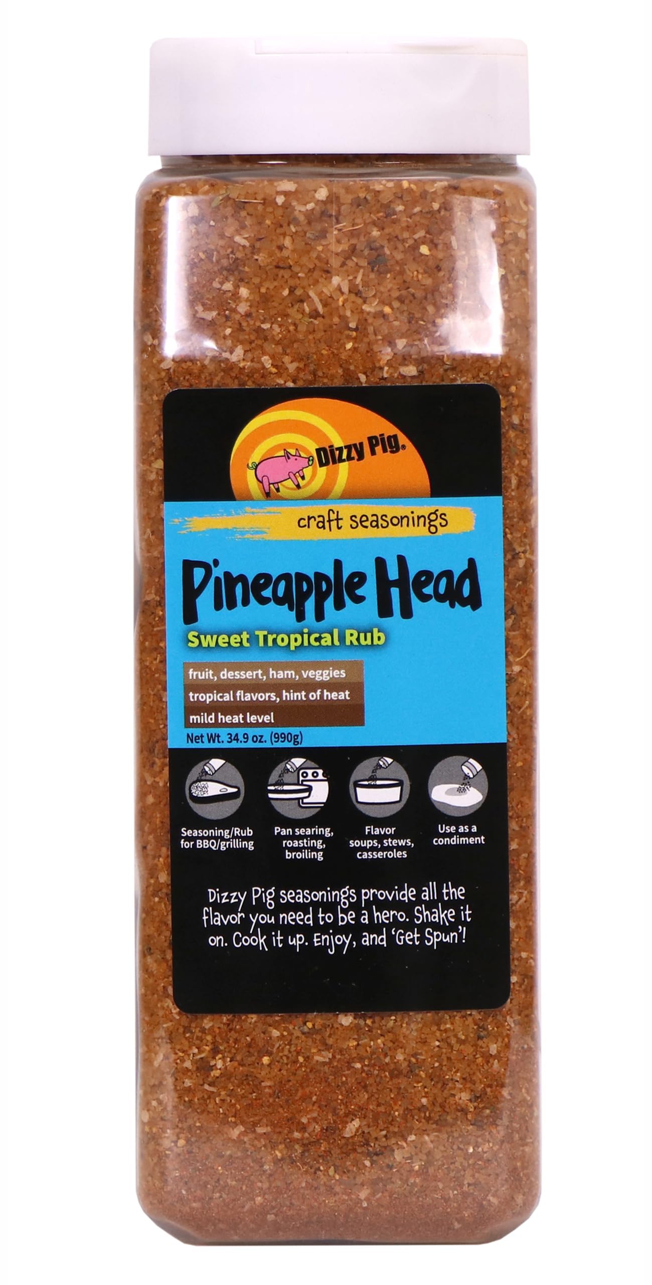 Dizzy Pig Pineapple Head Savory Sweet Tropical Seasoning Rub (Quart Shaker) - Hand Made in the USA - Seasons Around 120lbs of Food - MSG Free, Gluten Free