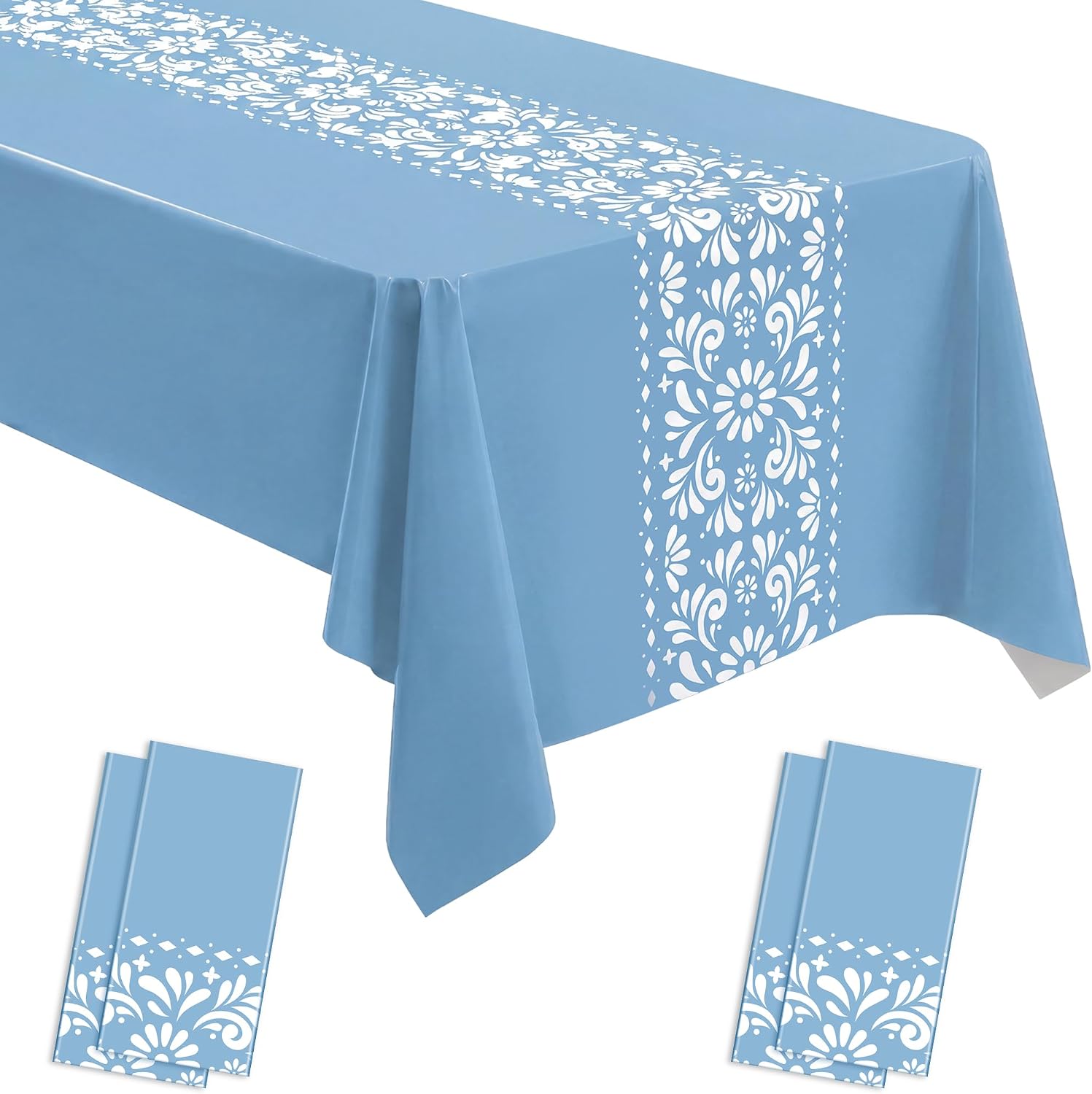 4 Pcs Cielito Lindo Party Decoration Plastic Mexican Fiesta Tablecloth 54 x 108 Inch Party Tablecloth for Cielito Lindo Baby Shower Cinco De Mayo Wedding Birthday Decorations (Blue)