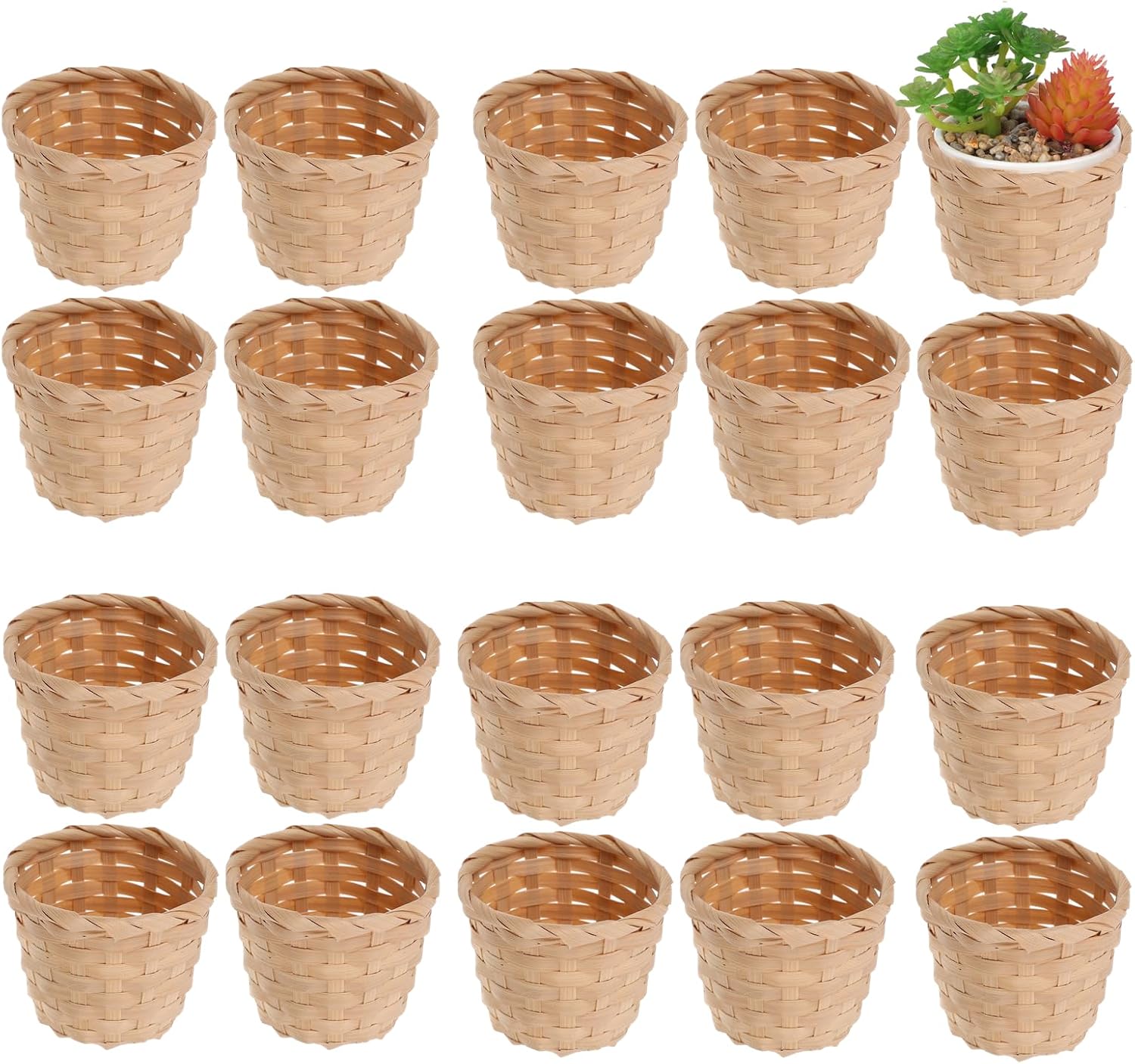 DOITOOL Mini Woven Baskets Set of 20 Portable Natural Wicker Fruit Storage Baskets for Home Decor Office Party Favors and Craft Display 4.7X2.9X4.7 Inches
