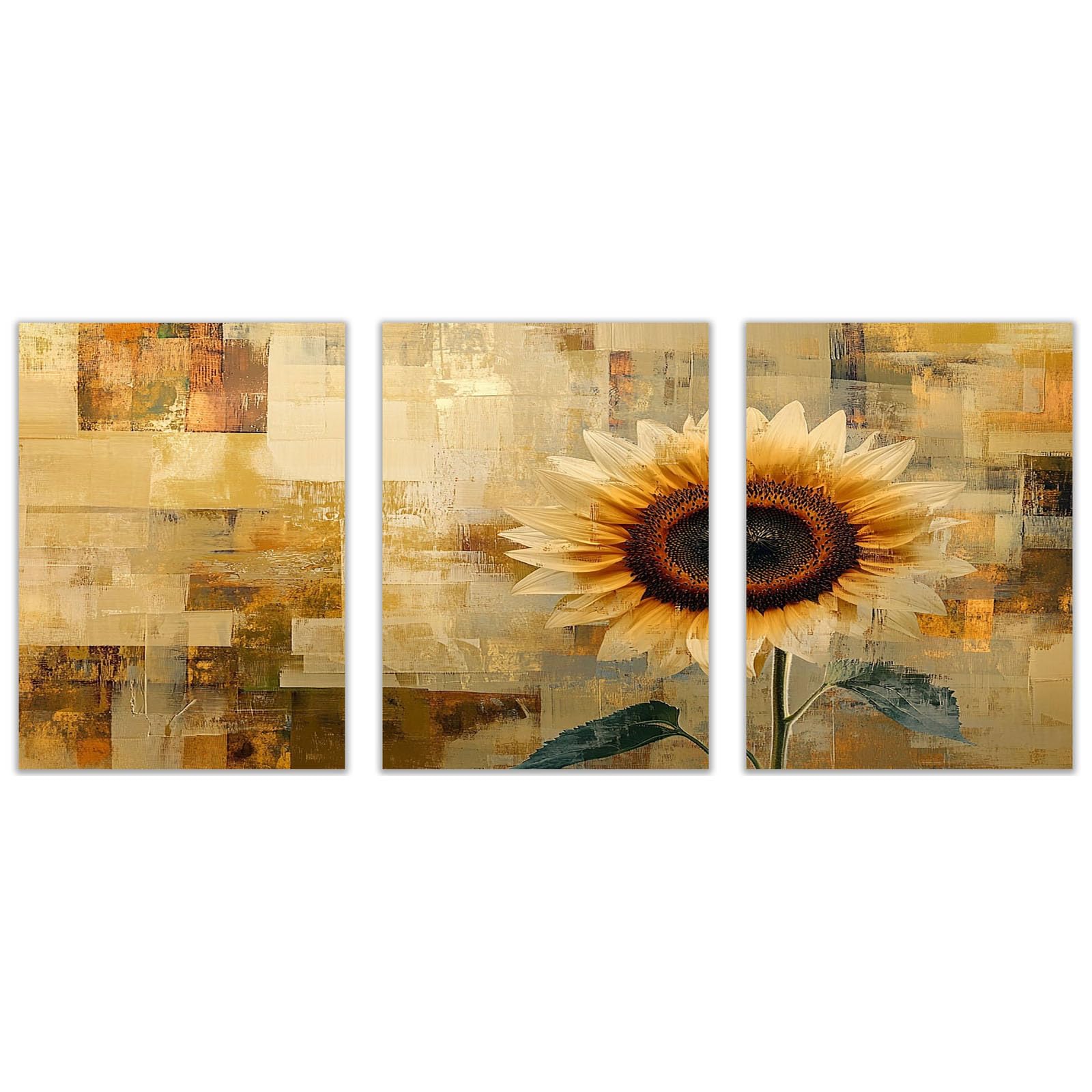 TODOAA Set of 3 Abstract Wall Art Home Decor Retro Flower Painting Vintage Botanical Prints, Rustic Farmhouse Wall Decor, Pictures for Living Room Bedroom(Yellow)-20x30cmx3 Unframed