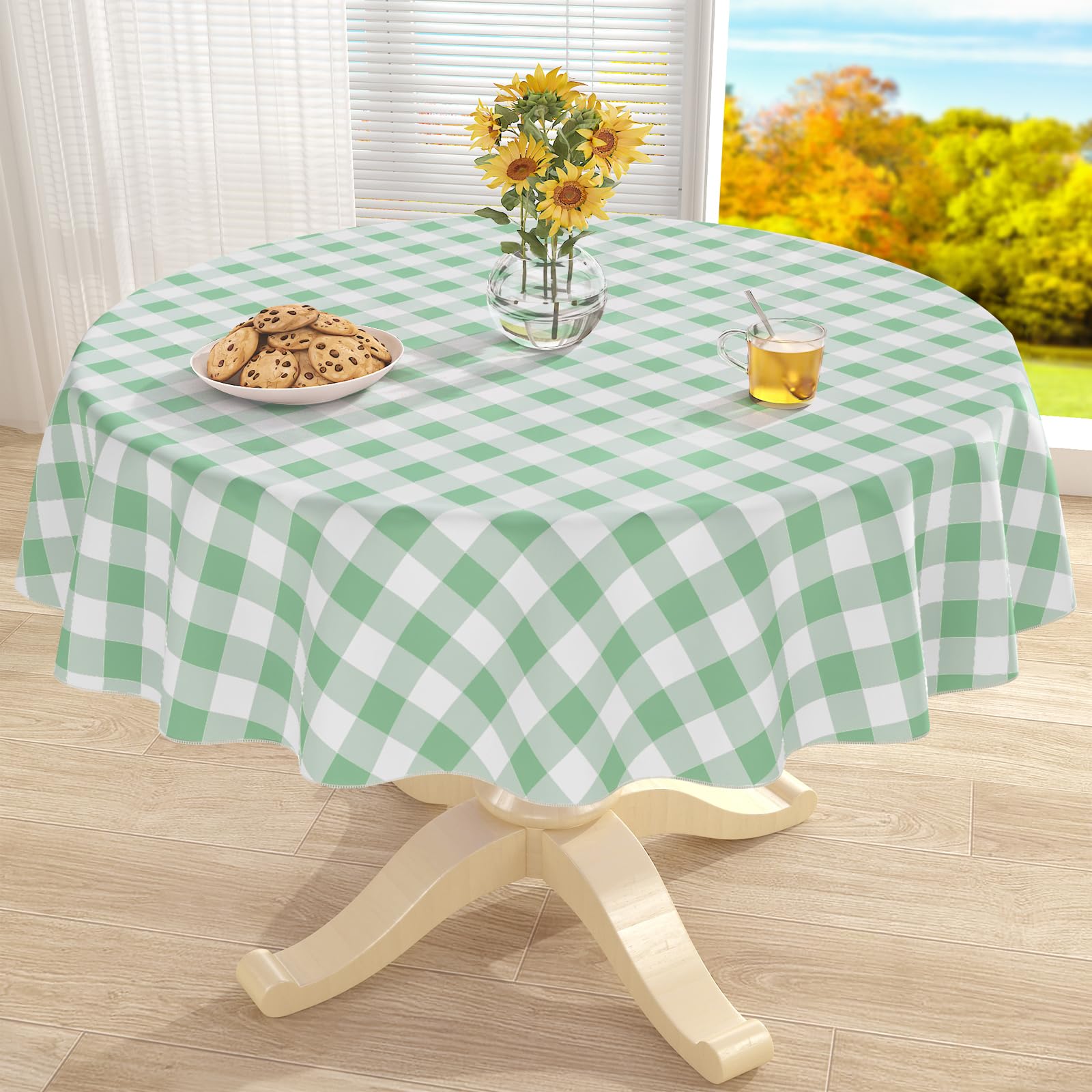 misaya Round Waterproof Vinyl Table Cloth, Flannel Backed Tablecloth