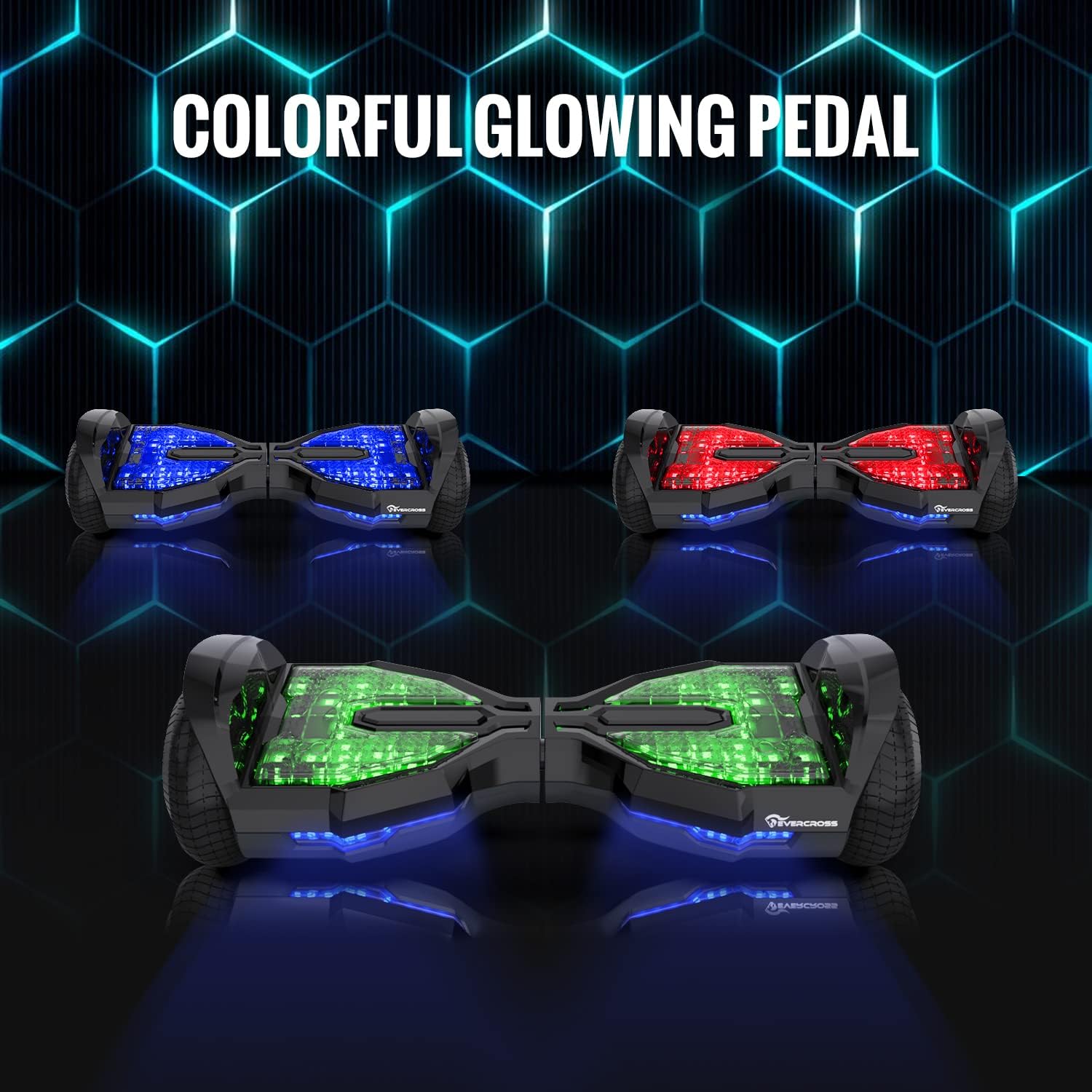 Hoverboard with colorful glowing pedals
