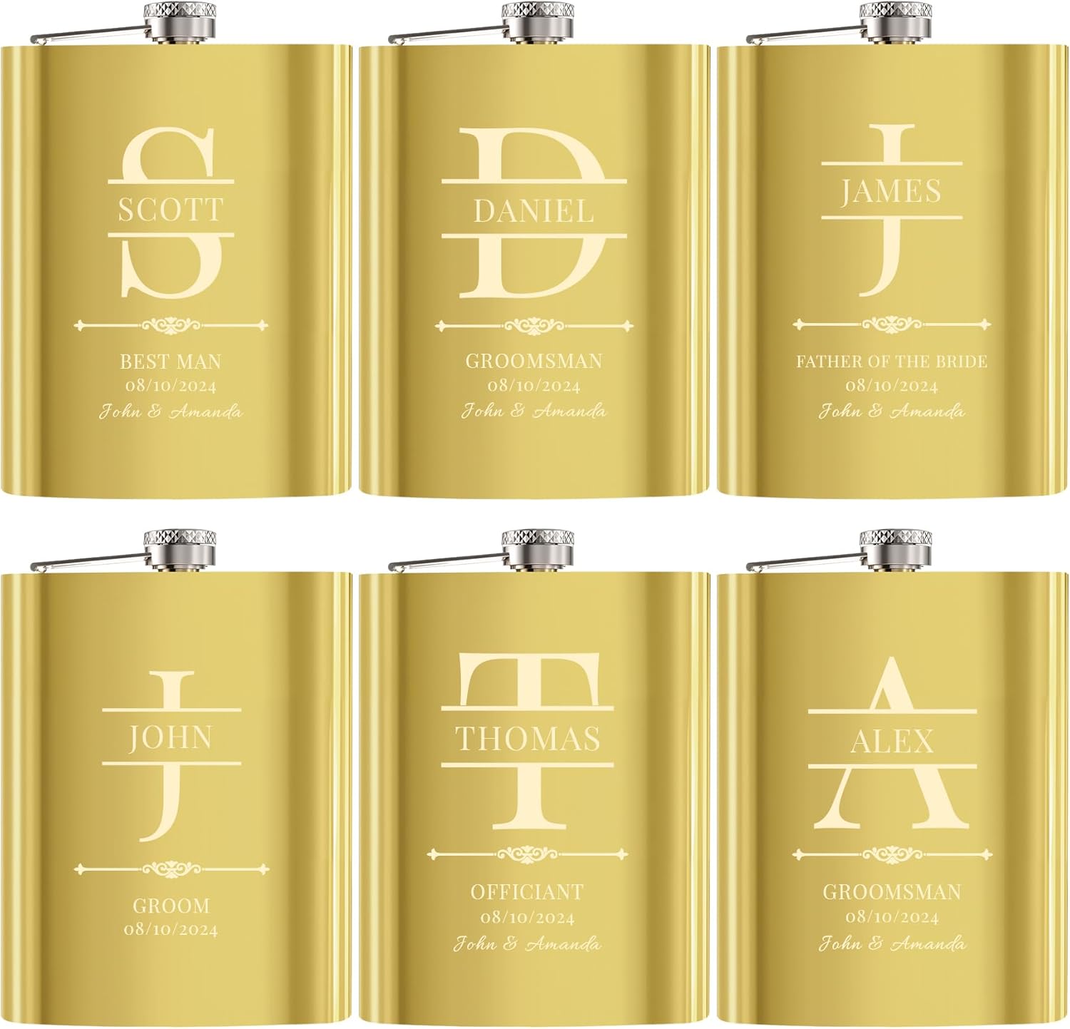 Groomsmen Flasks, Set of 8 Personalized Groomsmen Gifts for Wedding, Custom Engraved Whiskey 304 Steel Stainless Flasks for Groomsman Best Man Groom Father of Bride, Black