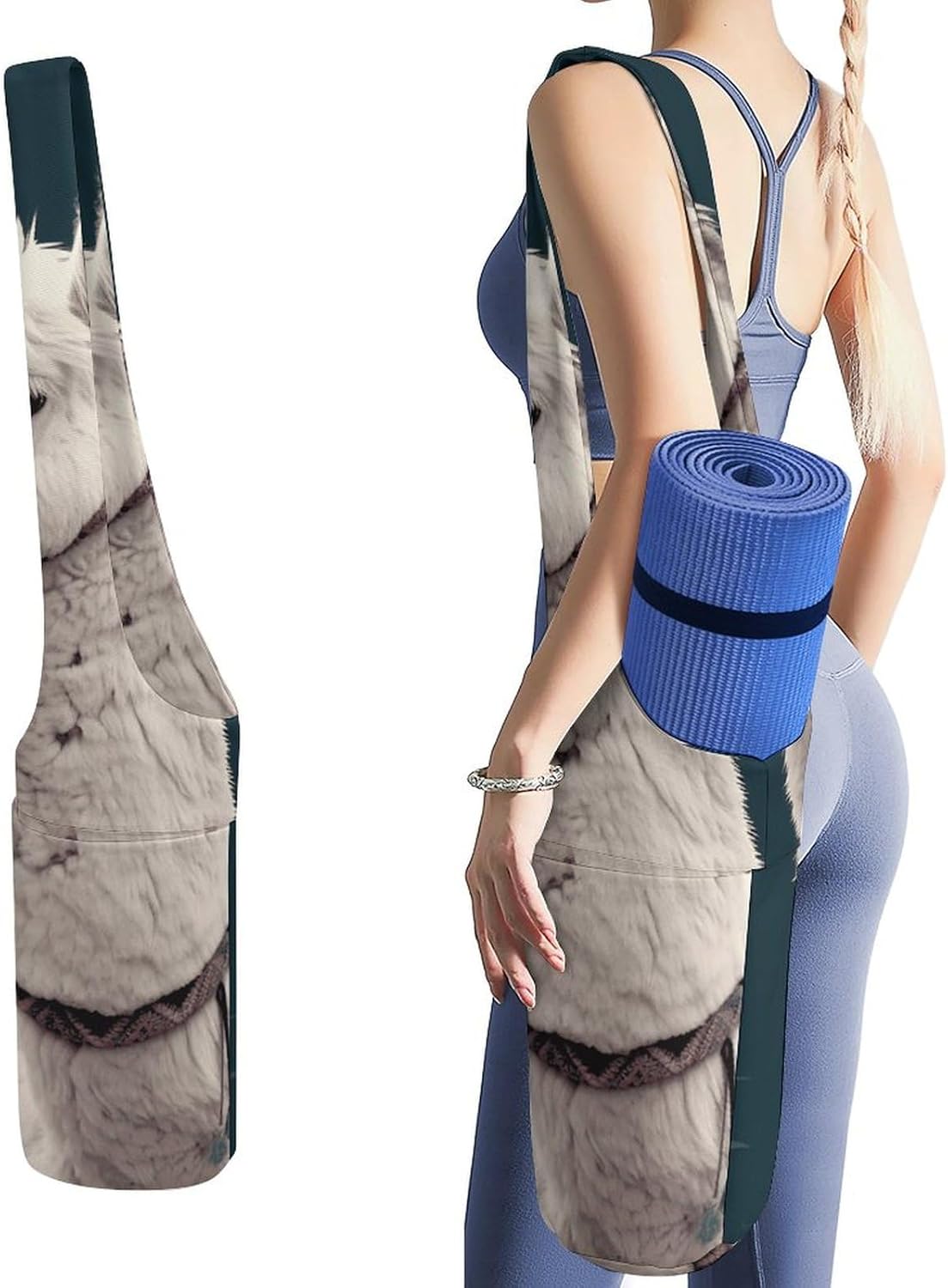 Alpaca Llama Yoga Mat Bag Long Tote Yoga Bag with Large Side Pocket Yoga Mat Carrier Fit Most Size Mats