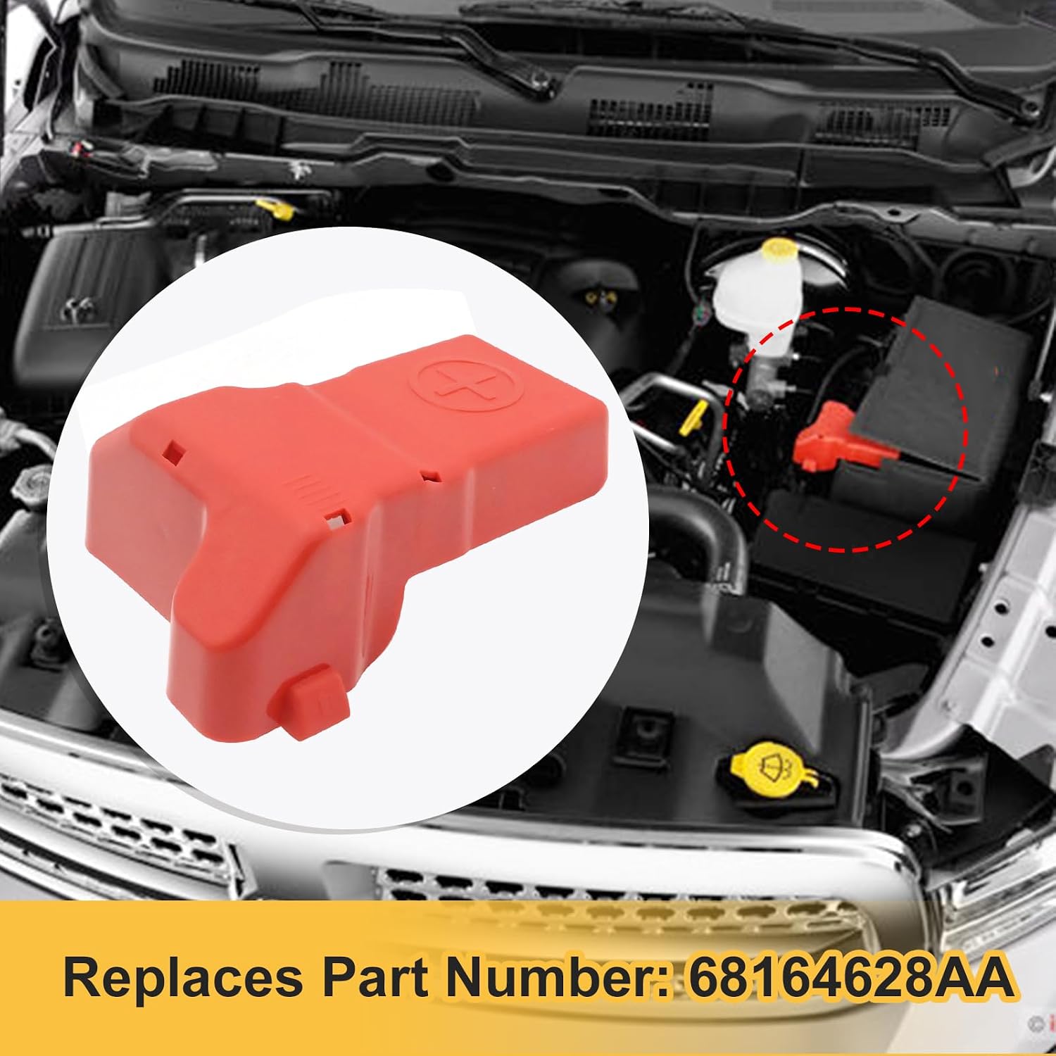 68164628AA Under Hood Positive Battery Terminal Post Cover, Replacement for Dodge Ram 1500 2500 3500 4500 5500 4.7V8 5.7V8 2013 2014 2015 2016 2017 2018