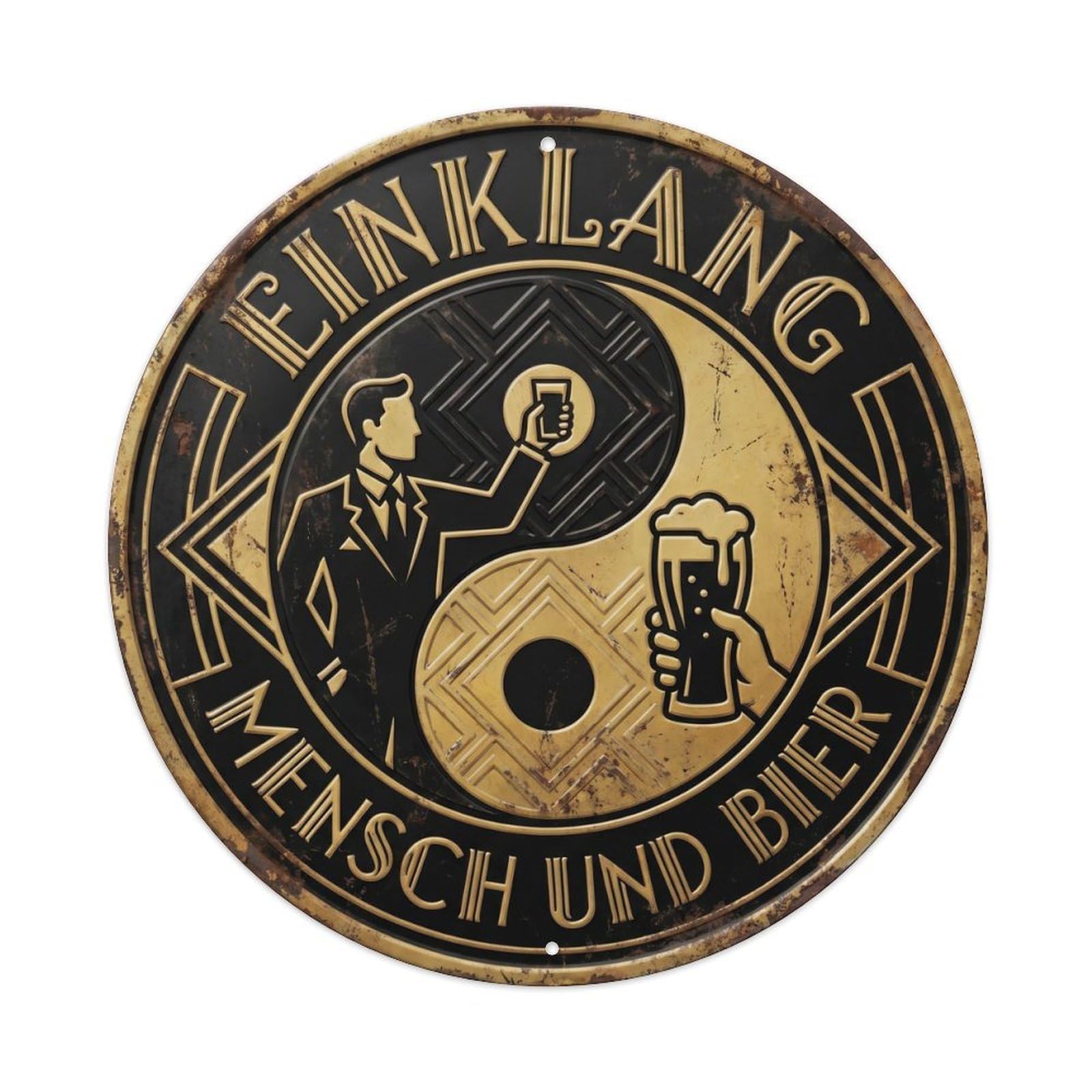 Vintage Bar Style Einklang Humorous Gathering Harmony Metal Tin Sign Plaque Wall Decor for Cafe, Club, Garden Round Metal Poster 8x8Inch