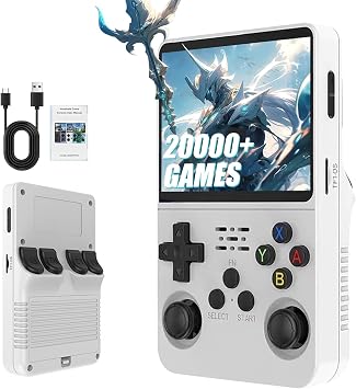 R36S Retro Handheld Games Console, 20,000+ Classic Games Portable Pocket Video Player with 3.5 Inch HD Screen, Open Source Linux System Screen for Teens and Adults White 64G