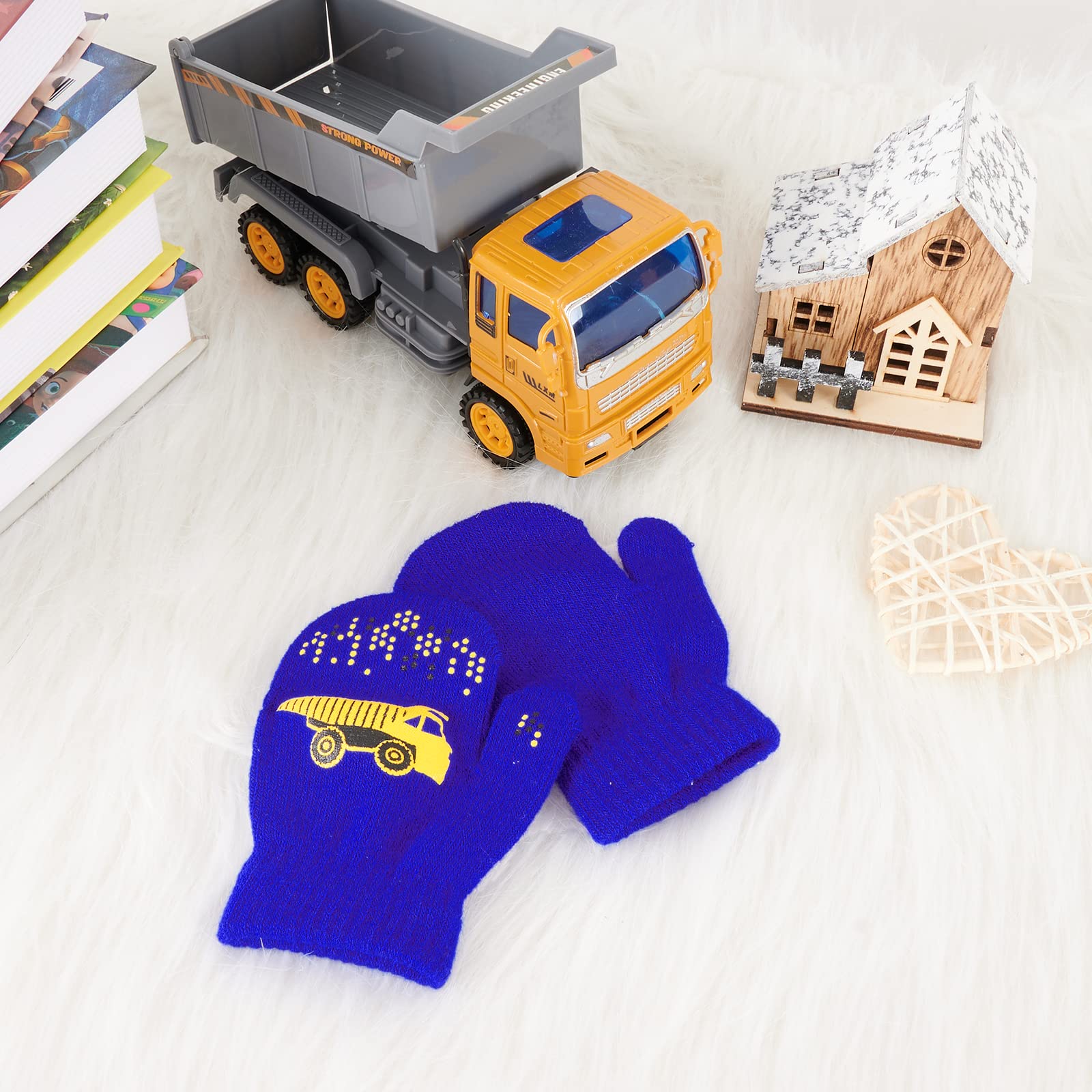 WAWSAM 3 Pares de Guantes de Invierno Para Niños Pequeños Mitones de Punto Elásticos para Niños Guantes de Esquí para Bebés Guantes a Rayas para Niñas y Niños Guantes de Invierno de Camión