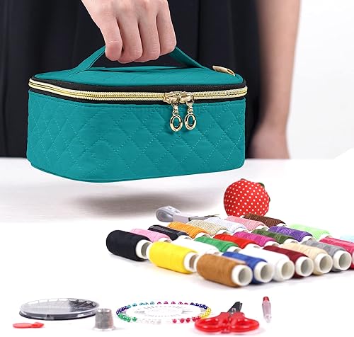 Miniatura 5 de LoDrid Kit de costura, bolsa de franela portátil con suministros completos de costura para viajes y hogar, kit de reparación de costura herramientas