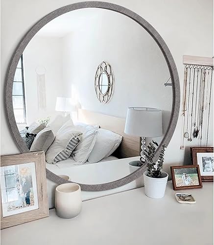 Miniatura 182 de JJUUYOU Espejo circular de pared redondo para baño, espejo de tocador gris, pequeño círculo decorativo para pared, marco de madera, espejo
