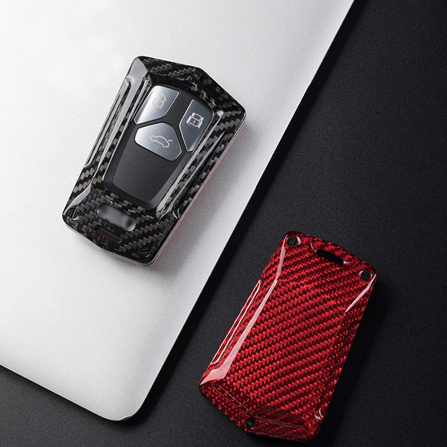 Car Key Fob Cover Case for Audi A4 A4L A5 A6 A7 A8 Q5 Q7 R8 RS Q3 RS4 RS5 RS7 S4 S5 S6 S7 S8 SQ5 SQ7 TT TTS TT-RS Carbon Fiber Anti Scratch Heavy Duty Key Shell - Black/Red