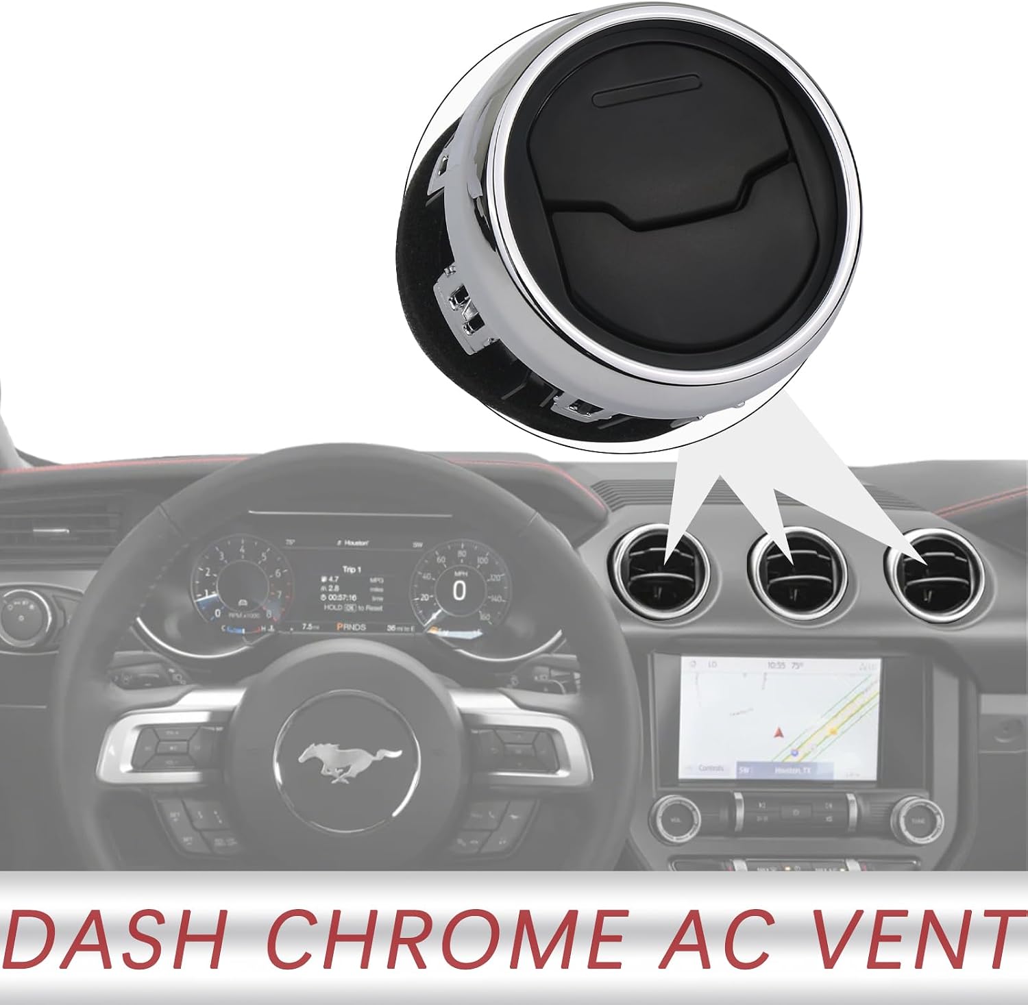 Dashboard AC Heat Air Vent Duct (Chrome) | Compatible with 2015-2023 Ford Mustang Inner Accessories | Replaces FR3Z-19893-AE FR3Z-19893-AC