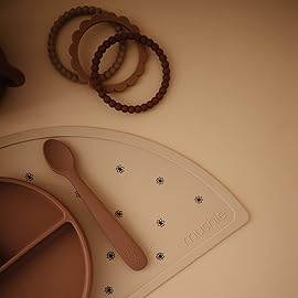 mushie Silicone Placemat for Kids | BPA-Free Non-Slip Design (Black Daisy)