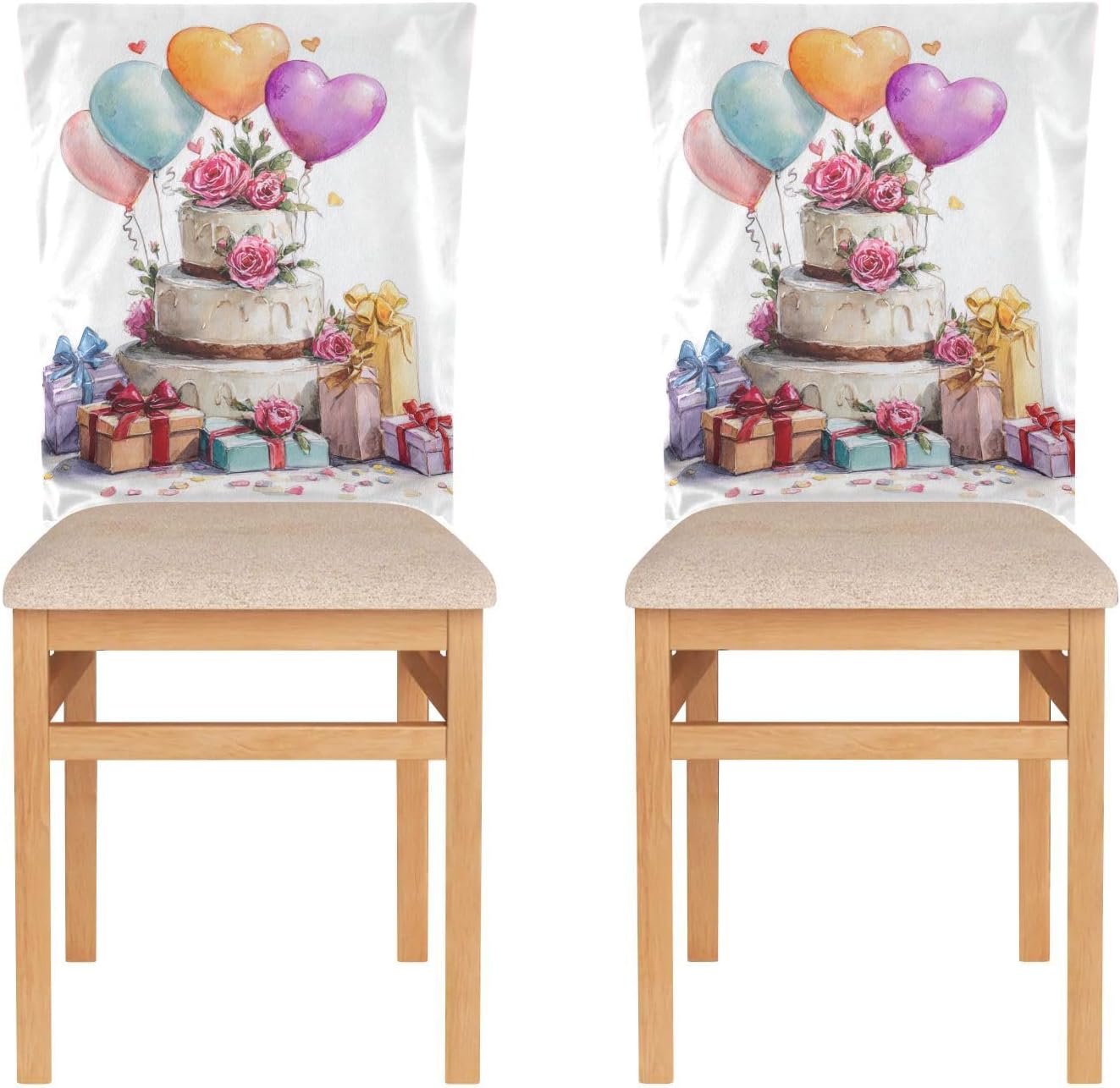 ALAZA Vintage Birthday Cakes Hearts Chair Back Cover Set of 6, Washable Reusable Removable Chair Slipcovers Decorative Chair Cover for Home Kitchen Wedding Party
