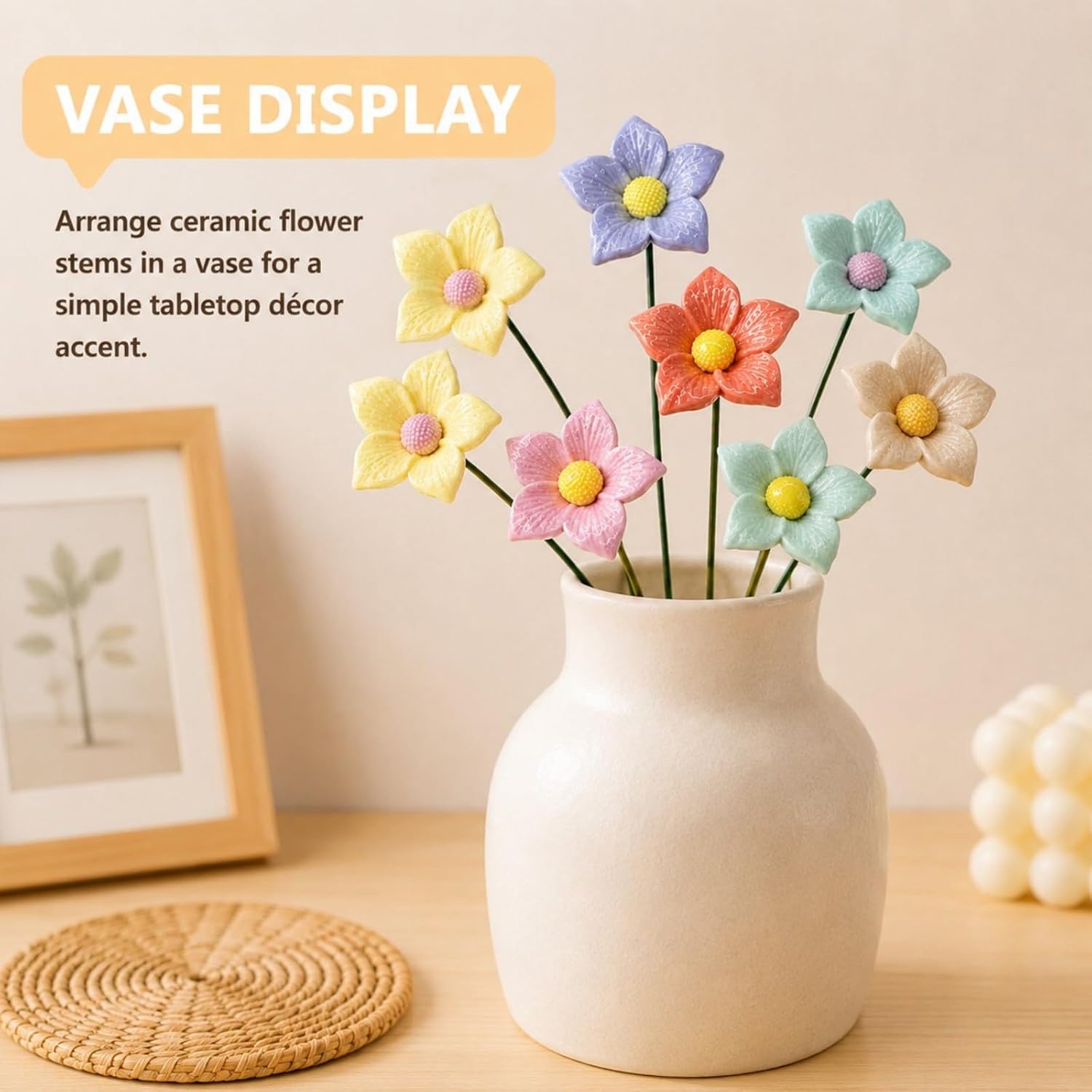 DIY Ceramic Plumeria Flower Bouquet Kit, 8 Mixed Colors, 1.65in Blooms | 2-in-1 Flat and 3D Design, Detachable Stems, Ready to Assemble, Fade Resistant Decor, 8.27in Wire