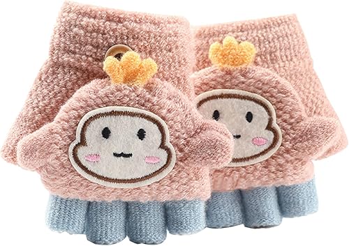 Guantes convertibles con tapa abatible para niñas y niños guantes suaves de dibujos animados guantes de punto cálidos para invierno 1-3T
