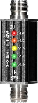 LED SWR Meter 3-30MHz Frequency Short Wave Standing Wave Indicator 5 LED M Female Interface