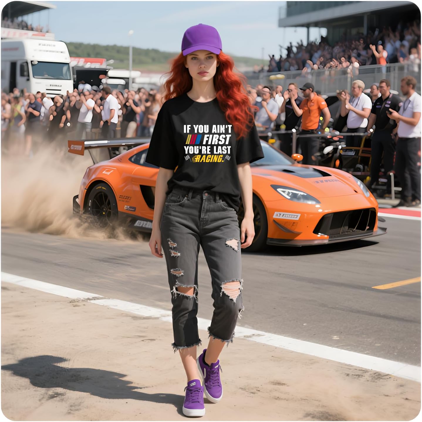 Racing Shirts for Women Checkered Flag T-Shirt Race Day Tee If You Ain't First You're Last Tee Top image 3