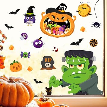 Halloween Window Clings Cute Window Stickers Double Side Windows Decorations Removable Windows Decals for Halloween Party Decorations Indoor and Outdoor Home Decor