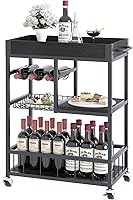 Vista 11 de Carro de servicio para bar con soporte para vino de 3 niveles, carrito móvil para el hogar, con ruedas, carrito de cocina industrial