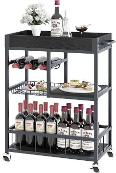 Bar Serving Cart with Basket Black Wood