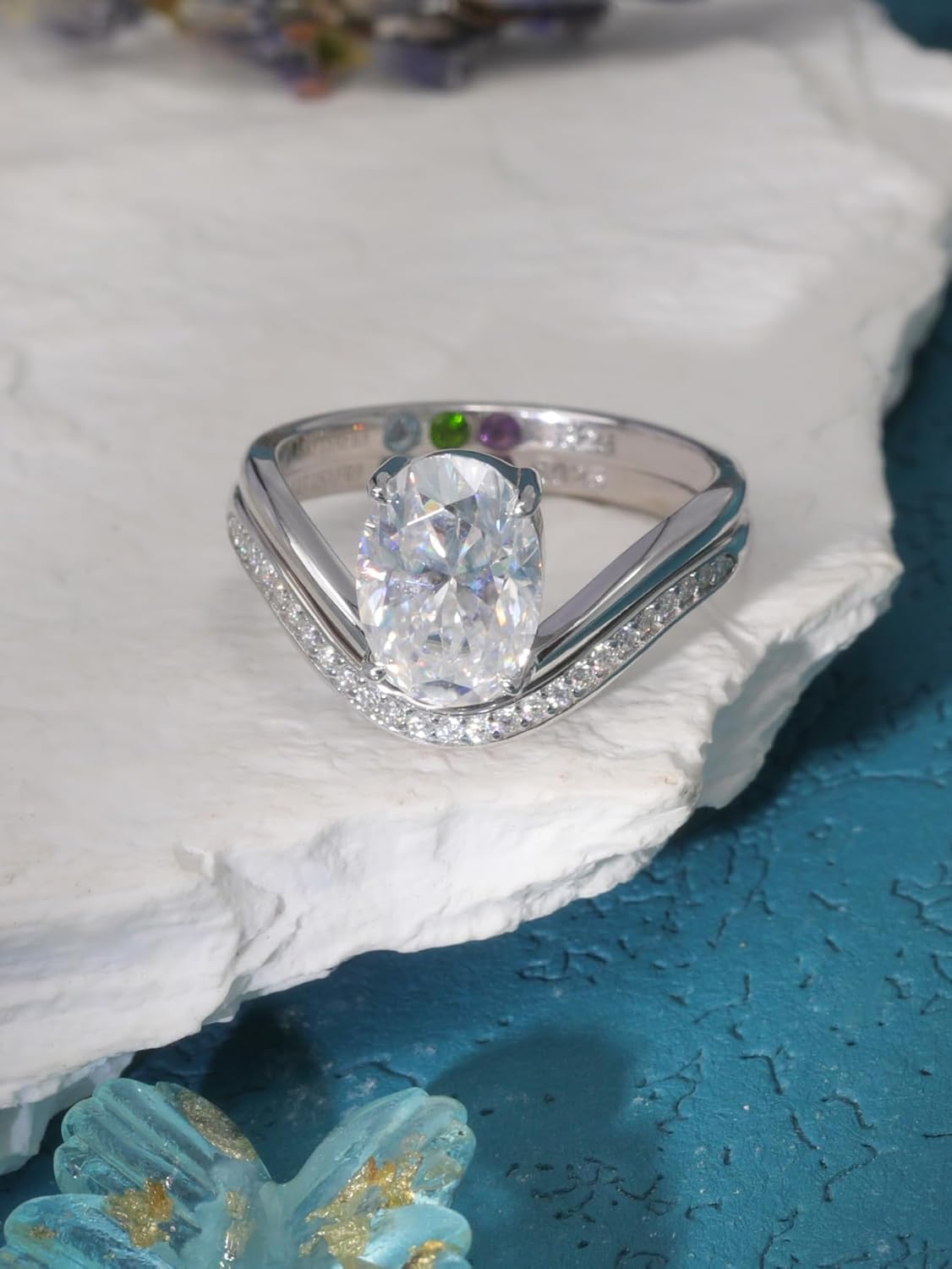 2-PC Oval Cut Moissanite Ring Set | S925 Sterling Silver 2.5CT Bridal Jewelry, 7x10mm Hypoallergenic Wedding Rings, Half-Eternity Band with Full Prong Setting