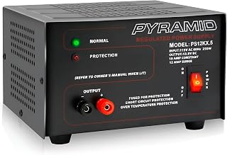 Pyramid Universal Compact Bench Power Supply - 10 Amp Linear Regulated Home Lab Benchtop AC-to-DC 12V Converter w/ 13.8 Volt DC 115V AC 250 Watt Input, Screw Type Terminals, Cooling Fan, LED