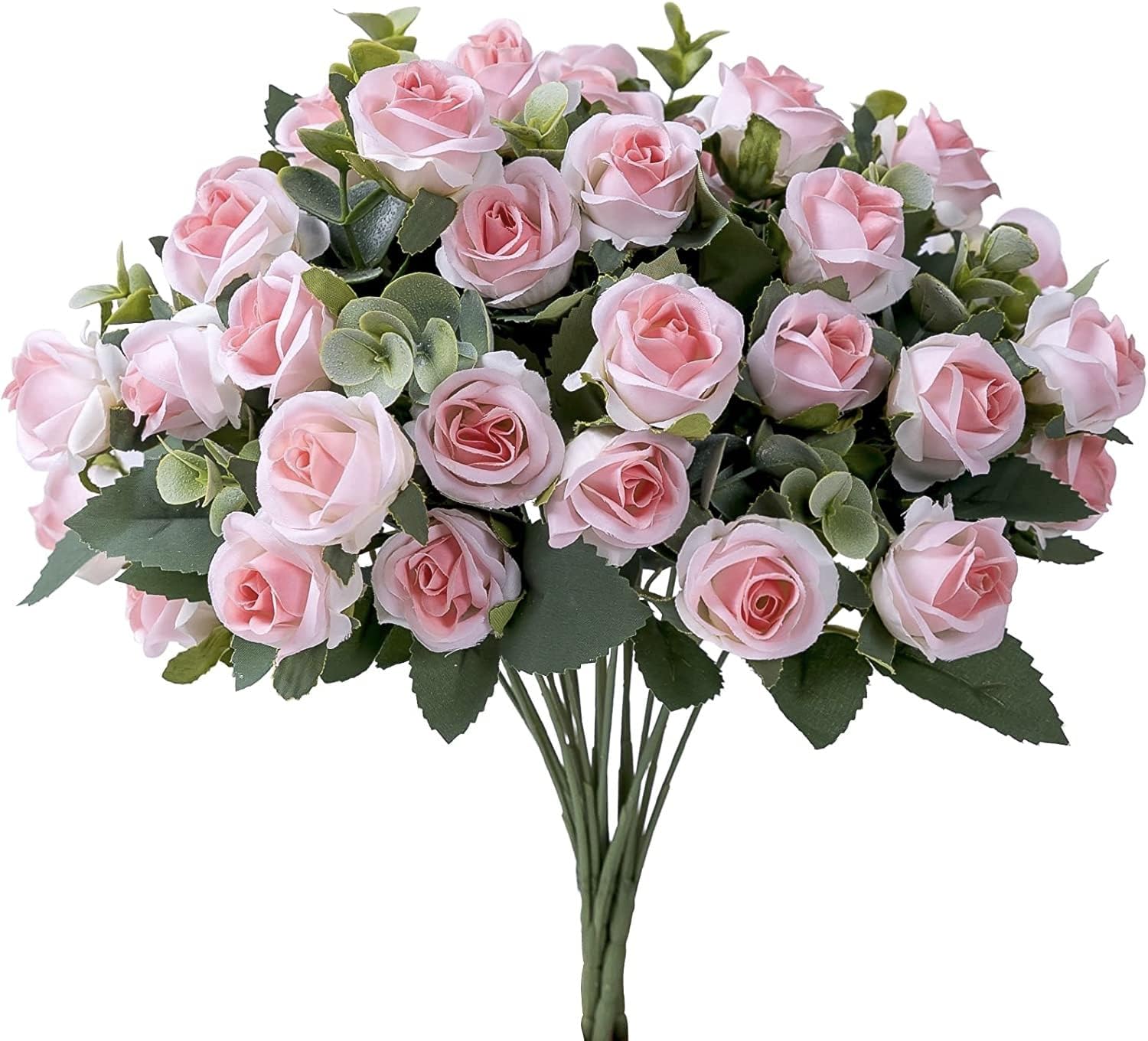 BananaHome3Bunches Artificial Flowers Fake Silk Rose for Decoration 33 Heads Small Roses Blooming Faux Flower Bouquet with Boxwood Leaves Stem for DIY Vase Home Wedding office (3, Pink)
