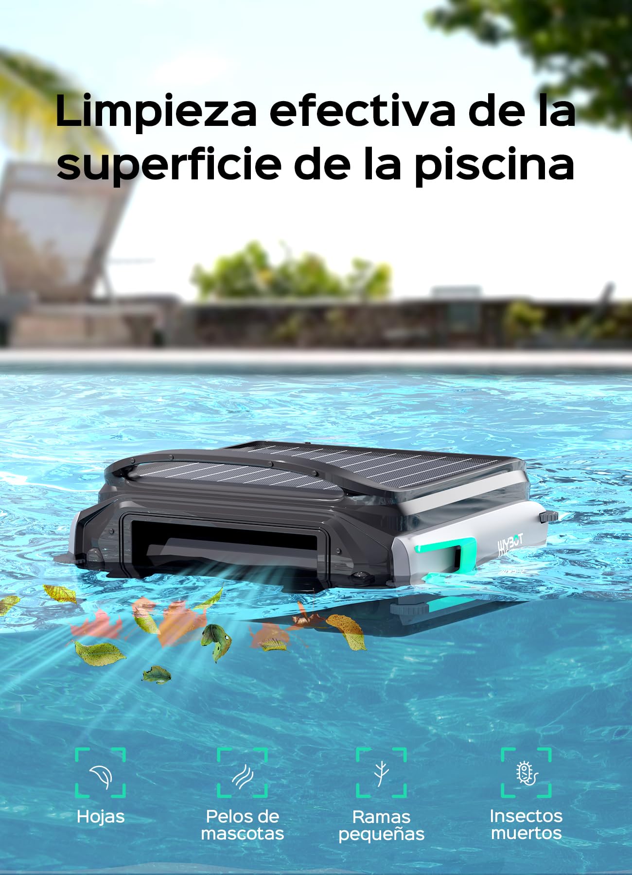 WYBOT F1 Skimmer Piscina con Energía Solar Y Batería, Limpia La Superficie del Agua Automáticamente, App Inteligente, Funciona 24h, para Toda Piscina-Robot Piscina Sin Cables,Verde Oliva