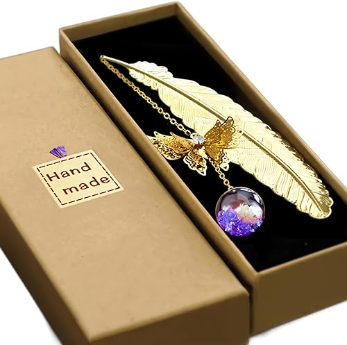 Marcapáginas de plumas de metal con colgante de mariposa 3D, marcadores para mujeres, niños, profesores, amantes de los libros, regalos de