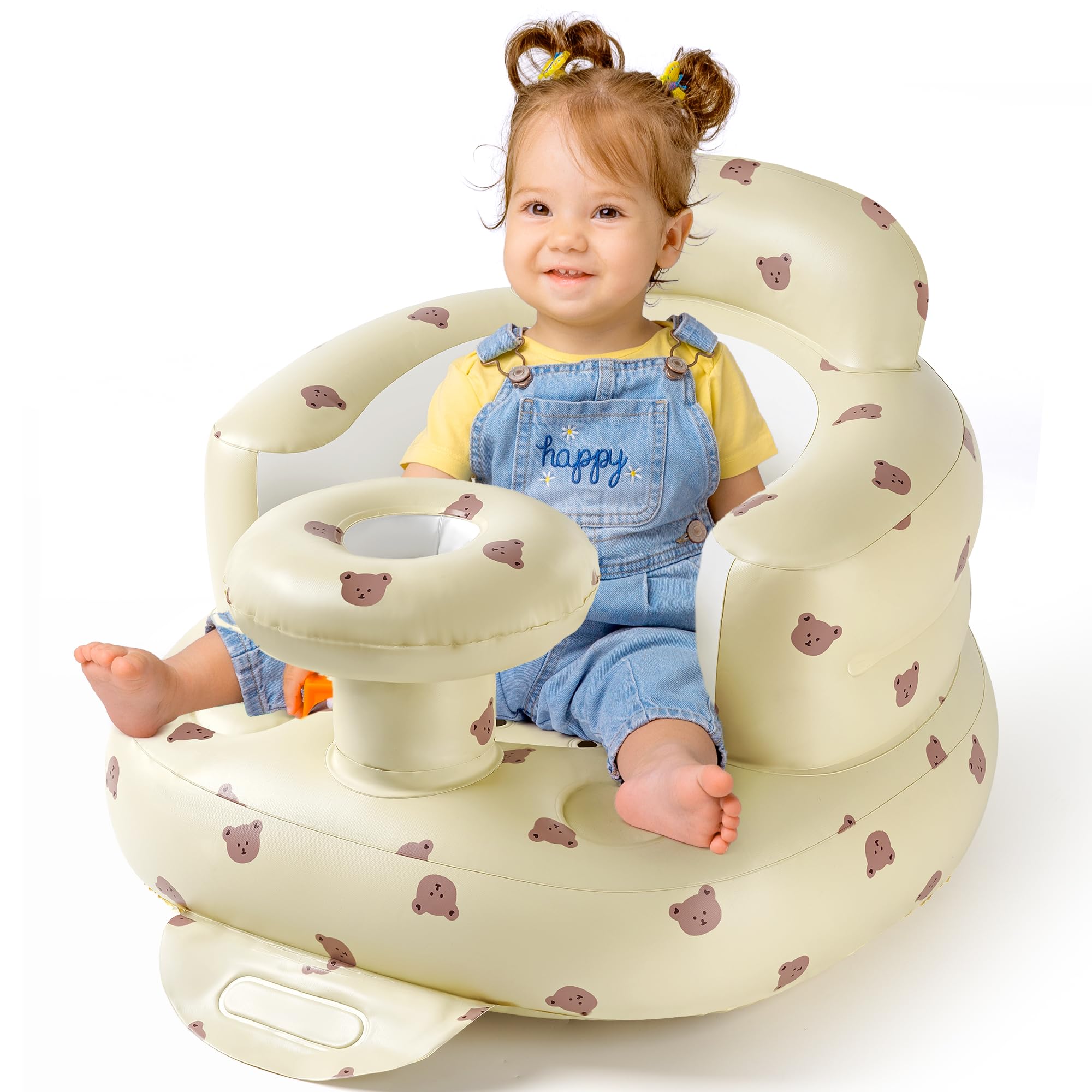 Inflatable Baby Seat for Babies 3 Months & Up, Baby Sit Up Chair Blow Up Baby Floor Seats with Tray, Built in Air Pump Infant Support Seat Perfect for