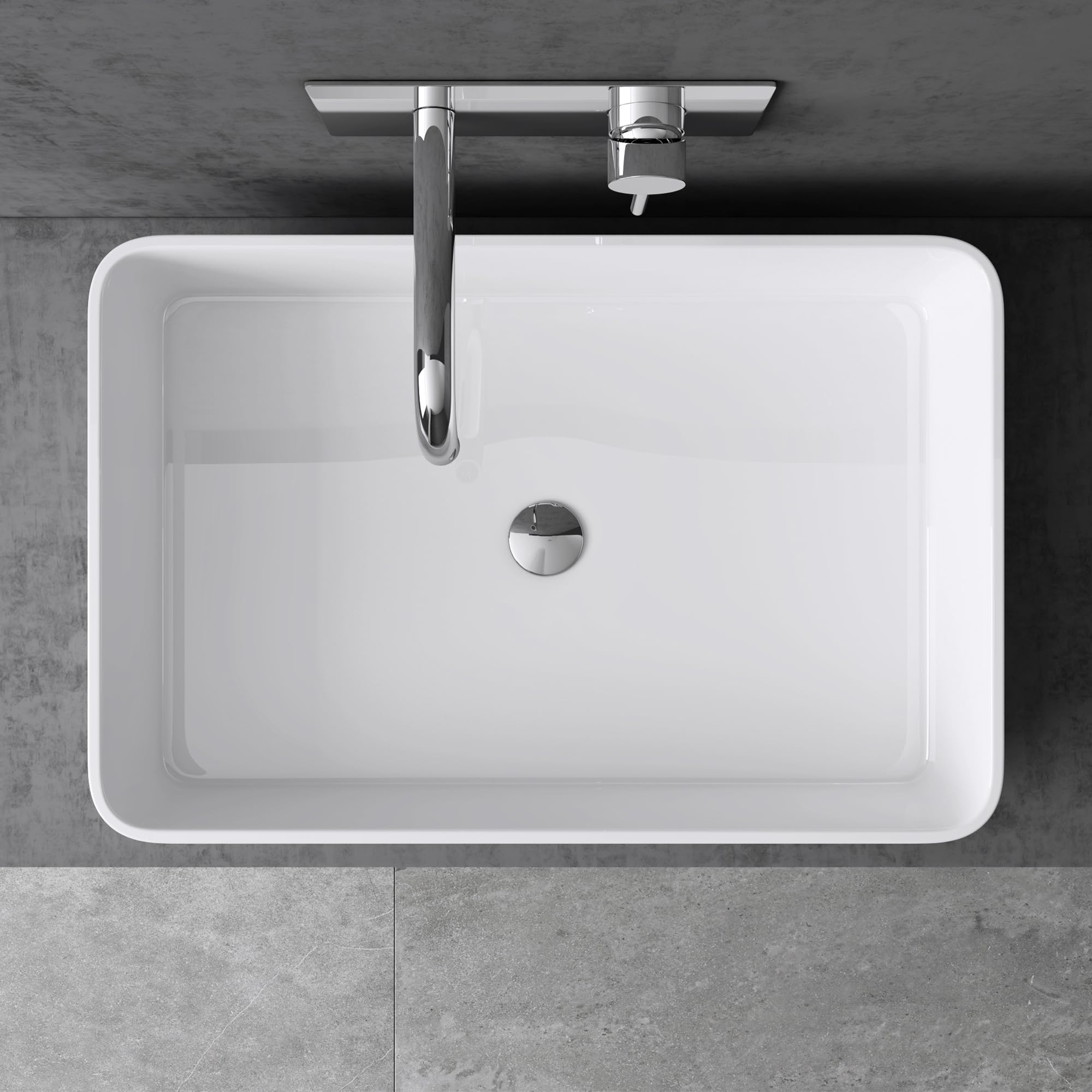 doporro Lavabo da Appoggio Rettangolare in Marmoresina Bianco Lucido 80x40x15 cm, Lavandino Bagno Moderno Colossum102