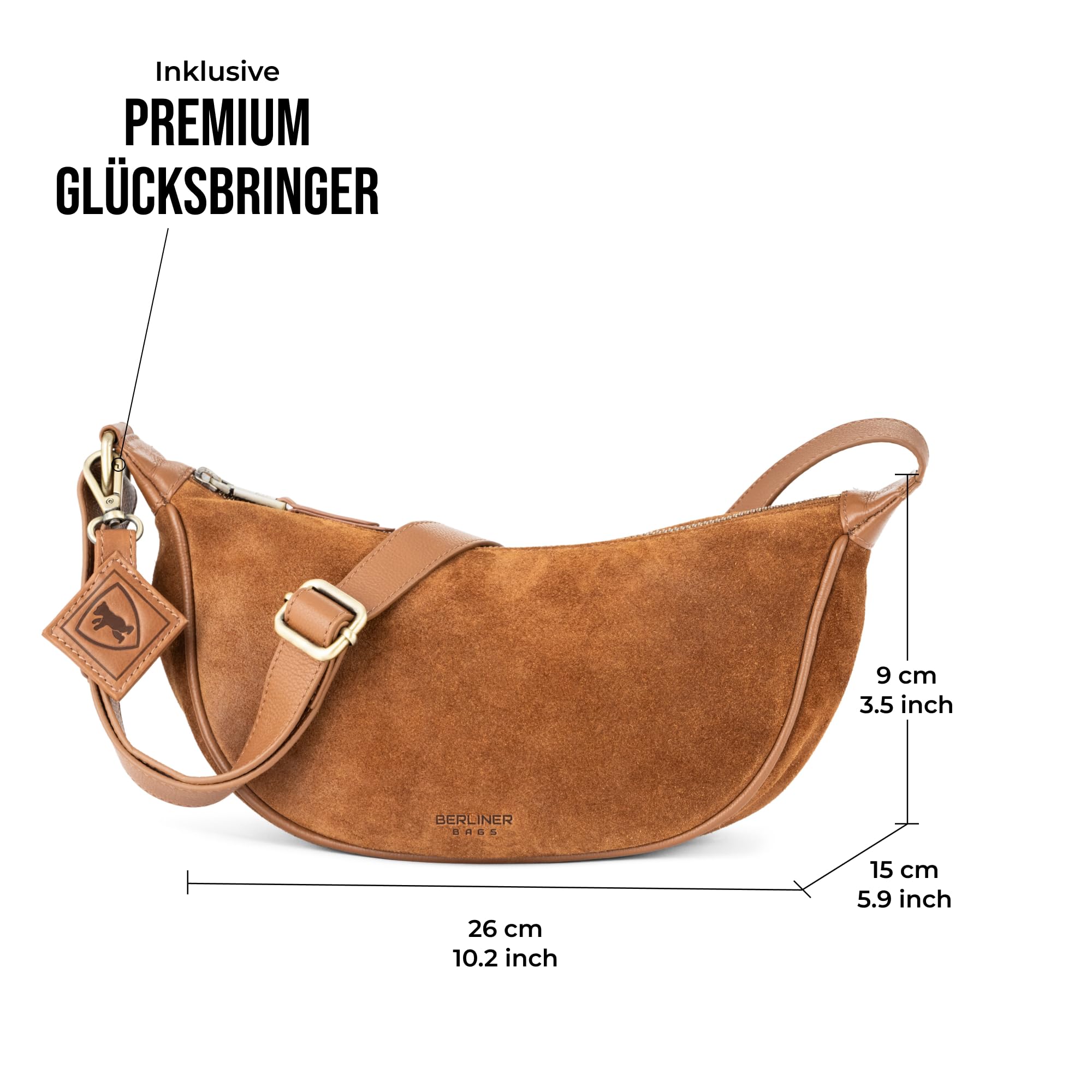 Berliner Bags Crossbody Luna, Halbmond Tasche aus Leder, Moon Bag, Umhängetasche, Schultertaschen für Damen
