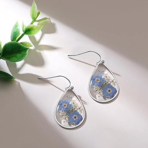Miniatura 3 de Forget-Me-Not and Queen Anne's Lace Pressed Wildflower Earrings  Silver Drop Dangle Earrings for Girls  Alaska State Flower Earrings  Personalized