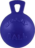 Jolly Pets Tug-n-Toss Large Dog Ball with Handle, 8 Inch Blue - Durable Fetch Toy Floats, Puncture-Proof for Chase & Tug Play