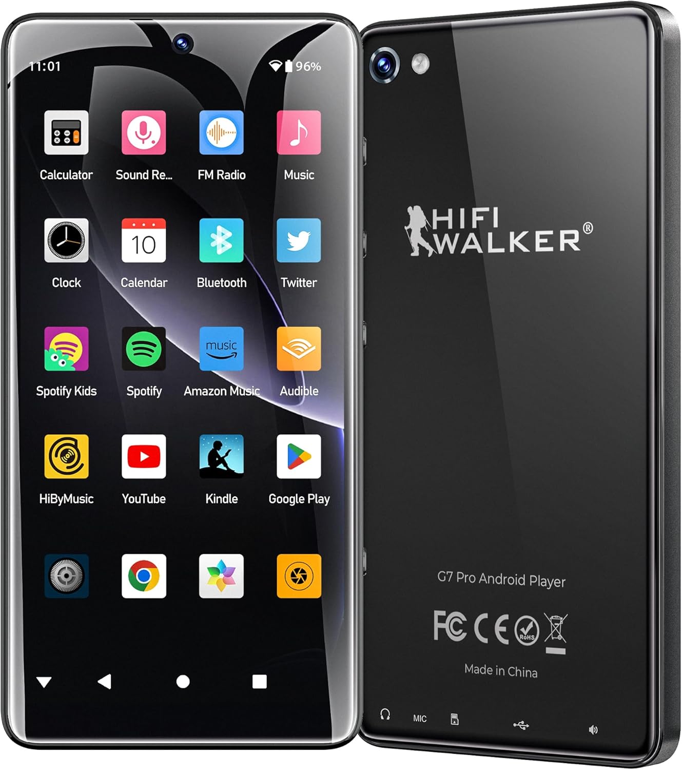 HIFI WALKER G7 Pro Portable Media Player with Android 13, 5.2" Touchscreen Music & Video Player with WiFi Bluetooth, Google Play Apps, Dual Camera, Speaker, 32GB Expandable Storage (Black, 160GB)