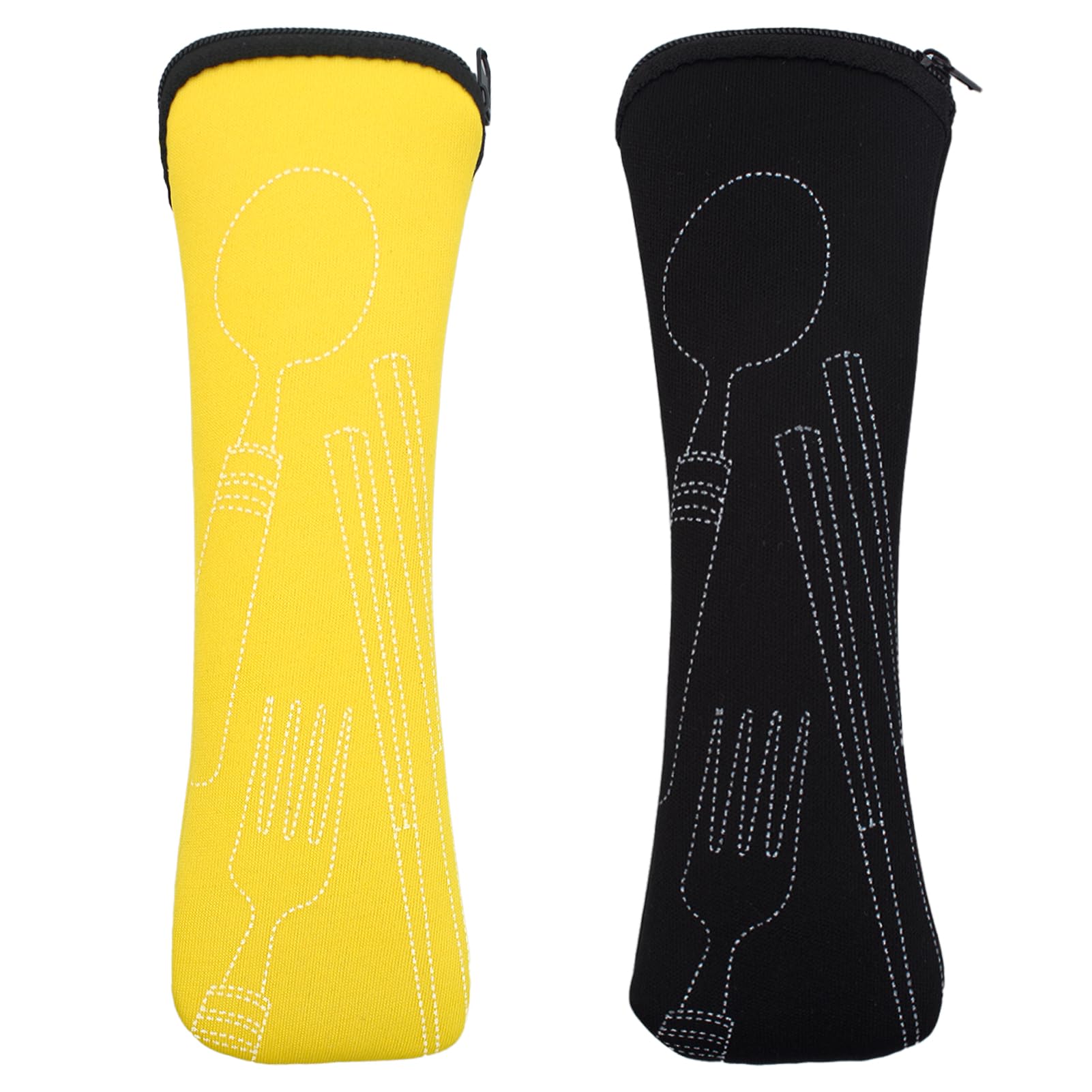 Borsa per Posate da Viaggio Portatile 20x6.5cm, Portaposate con Cerniera, Campeggio Picnic (Nero, Giallo)