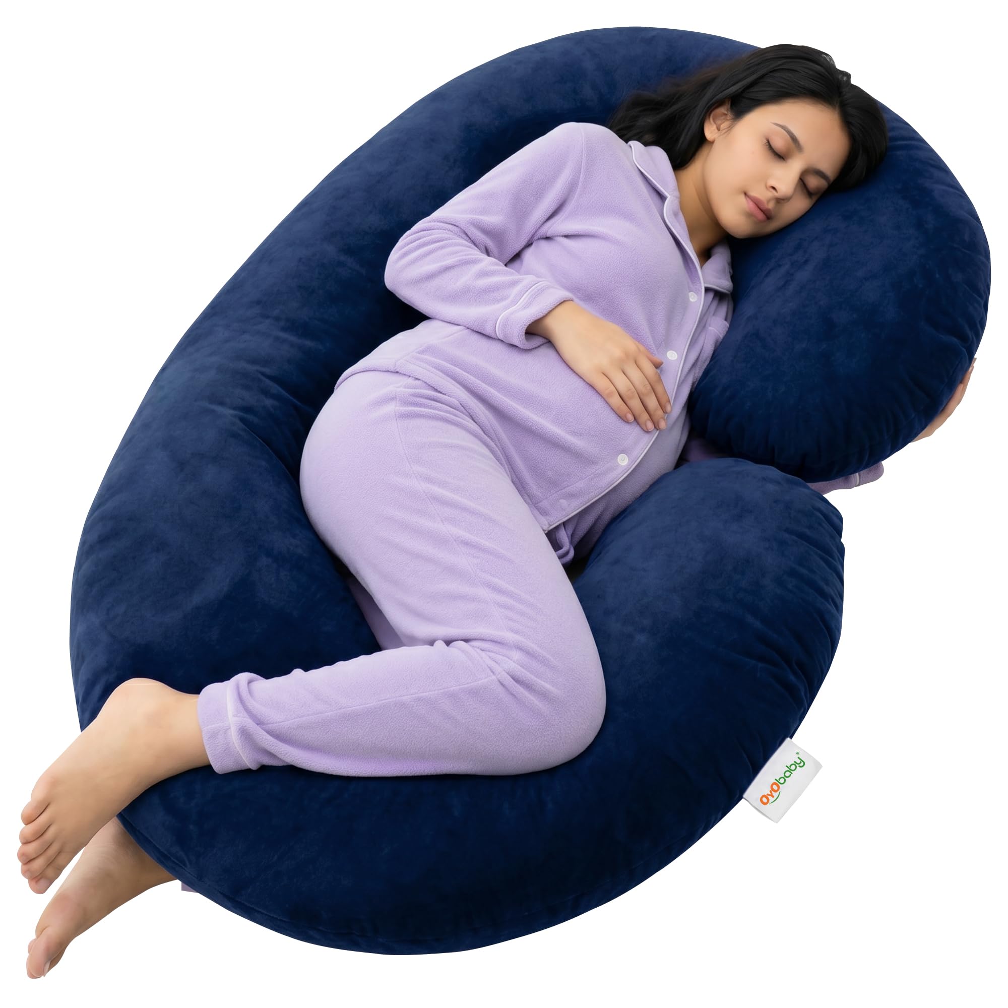 OYO BABY Pregnancy Pillow for Women C-Shape Full Body Pillow | Complete Support for Head, Back, Belly, Hips & Legs | Maternity Pillow with Removable Washable Velvet Cover (Royal Blue)