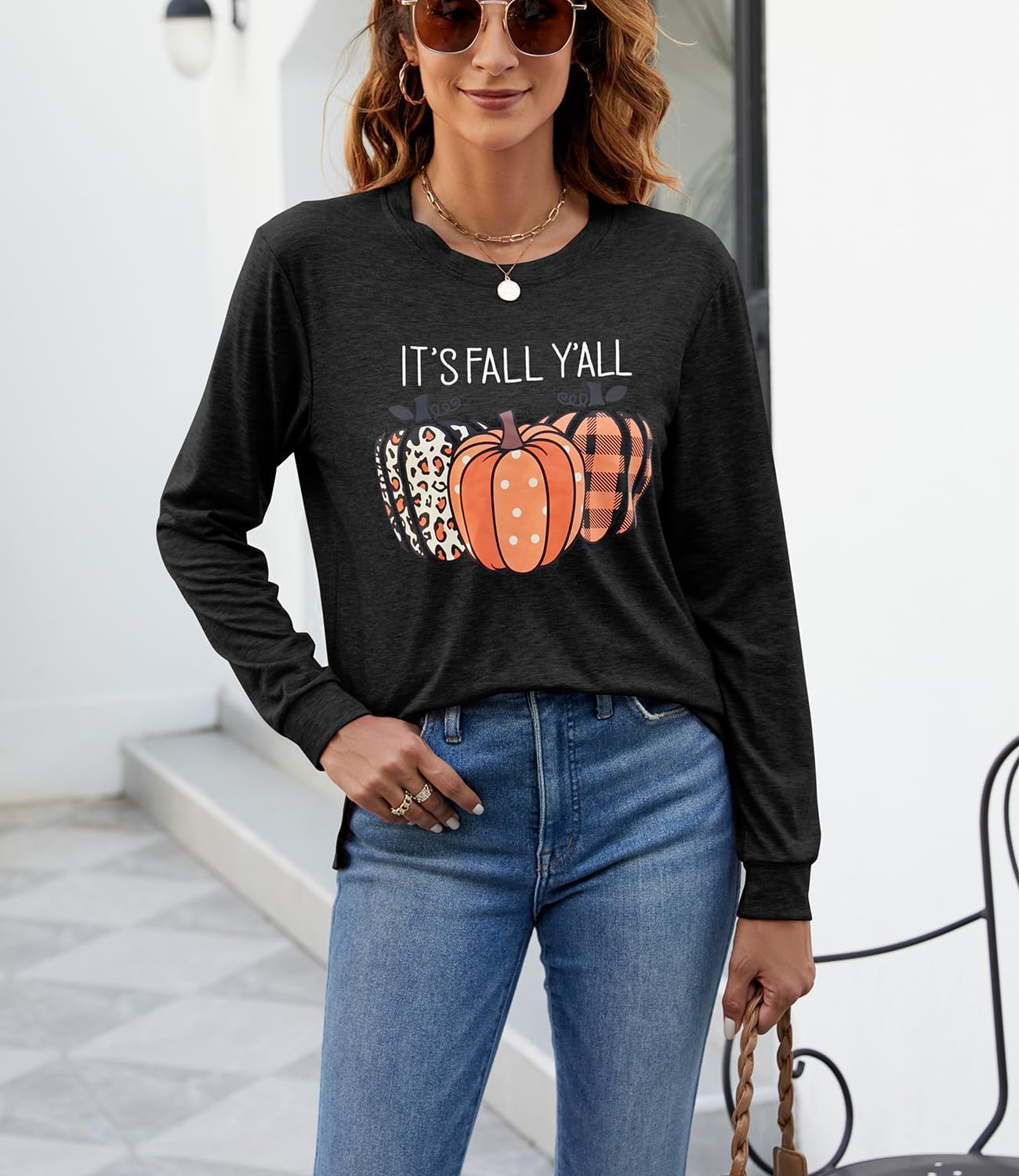 Womens Pumpkin Graphic Sweatshirts Crewneck Casual Fall Long Sleeve Tops - Image 7