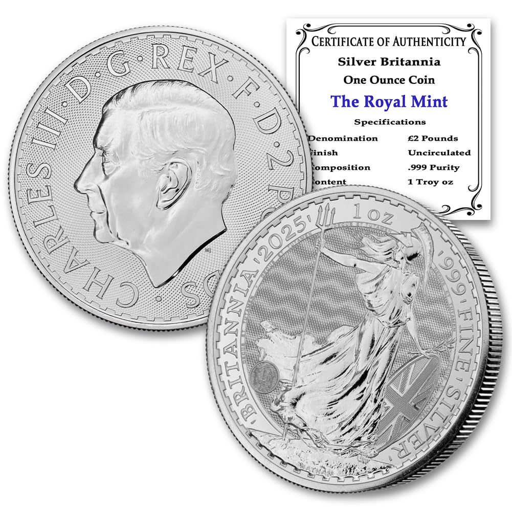 2025-1 oz British Silver Britannia Coin Brilliant Uncirculated with Certificate of Authenticity £2 Seller BU