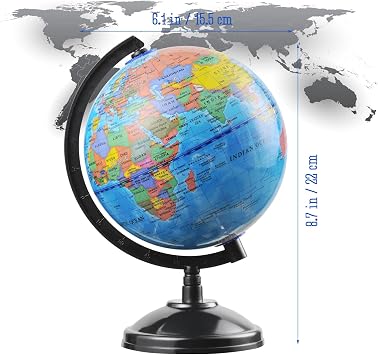 World Globe for Kids Learning - 6 inch Interactive Earth Globe with Stand for Children Students Educational Geography, Spinning World Globes Map Decorative Kids Room Classroom, Desk, Office, Home