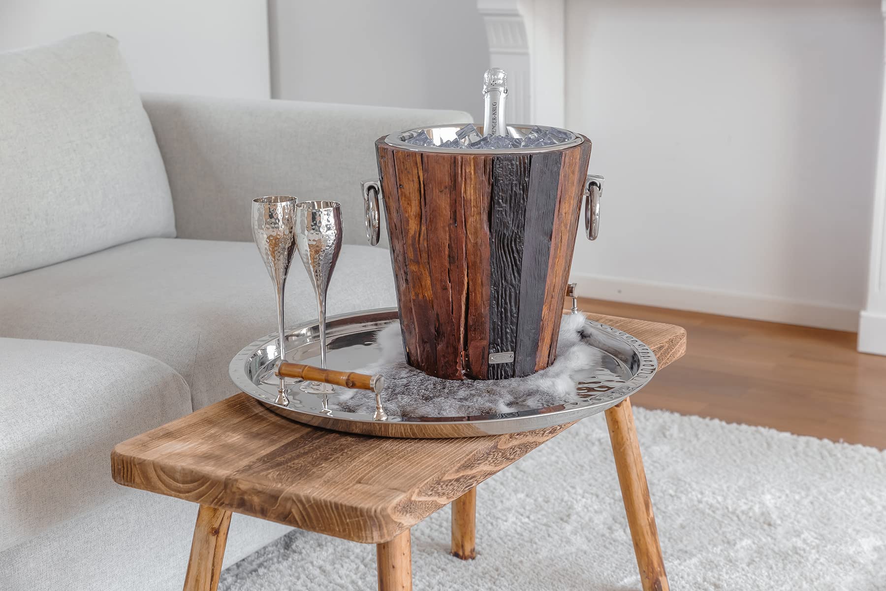 EDZARD Secchiello per champagne Kennington (Ø 47 cm, H 24 cm), acciaio inox e legno, per 6 bottiglie – secchiello per spumante, secchiello per bottiglie grande, secchiello per vino