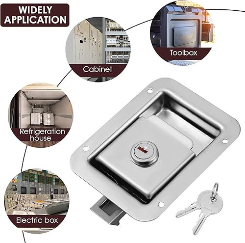 Miniatura 6 de WINOMO Cerradura de puerta de remolque RV de acero inoxidable, pestillo de paleta de bloqueo resistente con llave para caja de herramientas, RV,