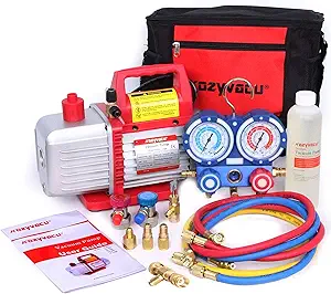 Mini Split/HVAC/AUTO AC Repair Complete Tool Kit - Includes 1-Stage 4.5 CFM Vacuum Pump, Manifold Gauge Set, Hoses and Accessories, Perfect for AC Recovery and R134a Refrigeration