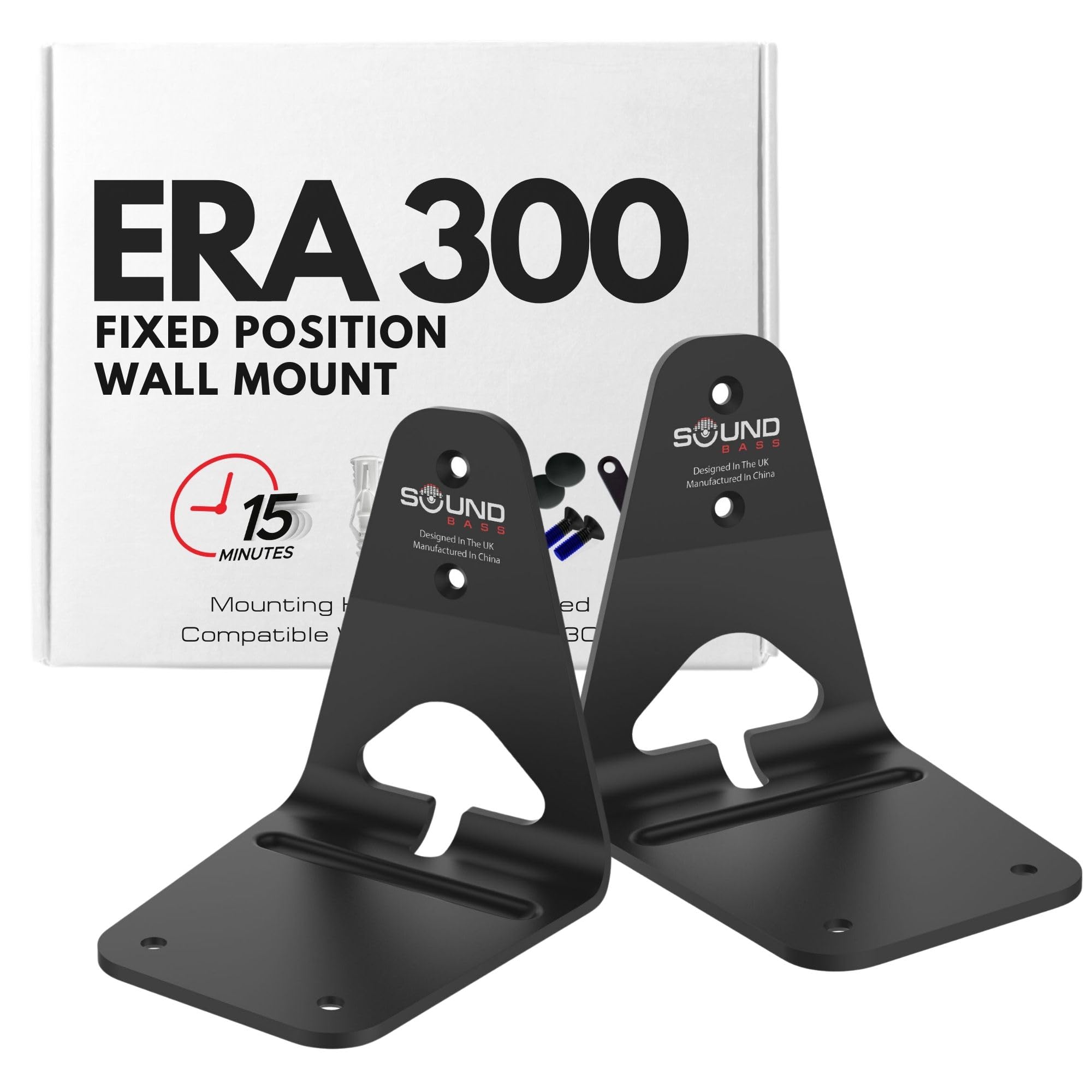 Sound Bass Black Era300 Wall Mount Bracket, Low Profile, Twin Pack, Compatible With Sonos Era 300 Speaker, Complete With All Fixing Hardware