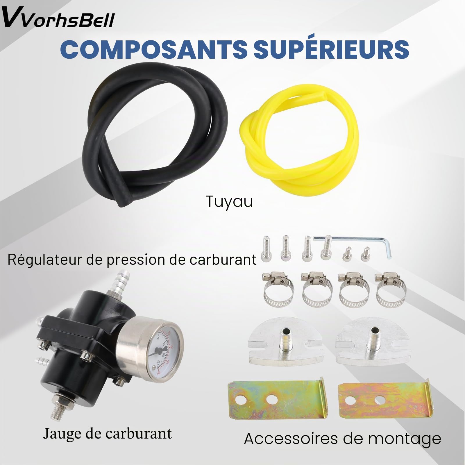 Régulateur de pression pour carburant, réglable 0-140 PSI, en aluminium, universel, régulateur de pression d'essence, en alliage avec manomètre