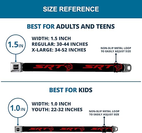 Miniatura 7 de Buckle-Down Cinturón de seguridad para hombre Viper SRT Hellcat Kids, Dodger Logo cAzul NegroRojo, 1.0" Ancho - 20-36 pulgadas