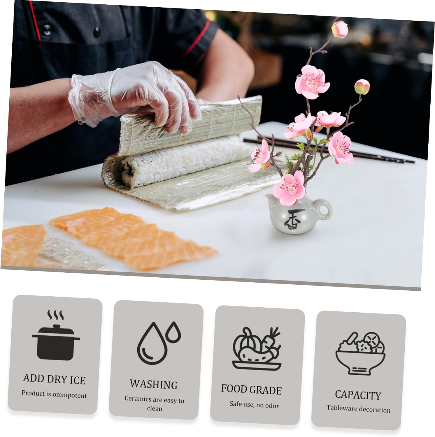 PRETYZOOM 2pcs Sushi Serving Plum Blossom Decor Table Centerpiece Japanese Sushi Dish Adornments